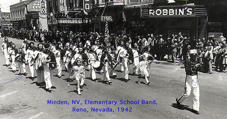 picture of lois's band students from the 1942 Students from Minden Nevada, 1942. Lois is 3rd from the front in the left column